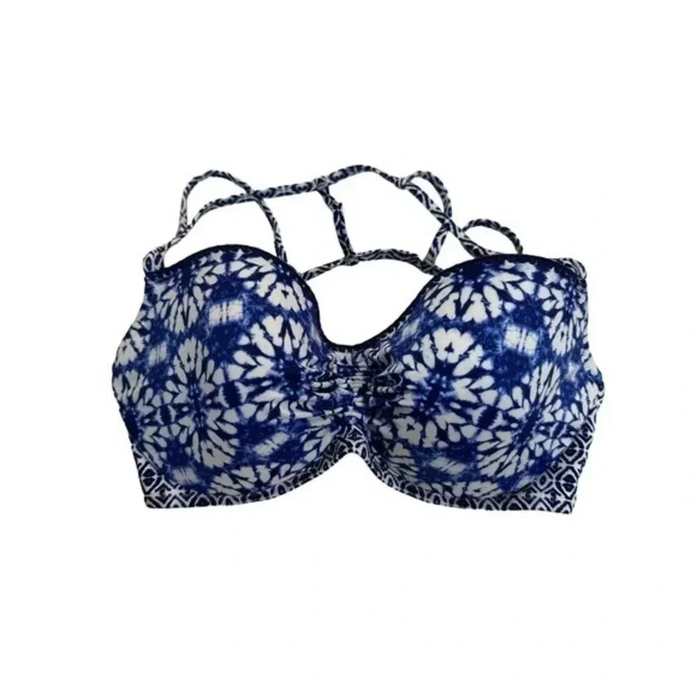 Shade & Shore Womens Tie Dye Sweetheart Neck Halter Strappy Bikini Top Size 36 D